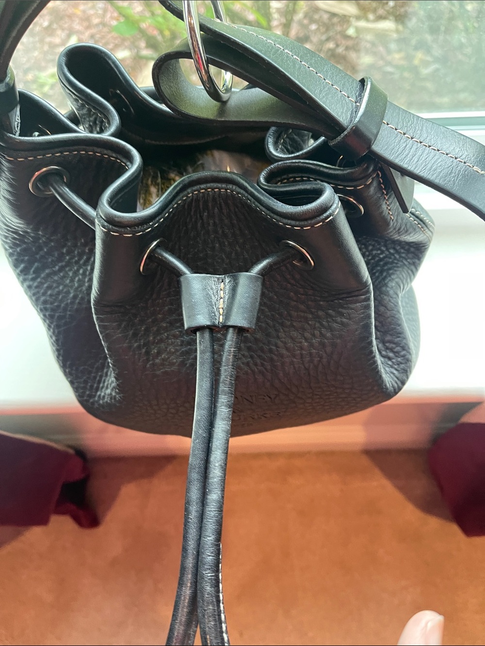 Dooney & Bourke Black Pebble Leather Drawstring Crossbody Bucket Bag - Picture 6 of 11